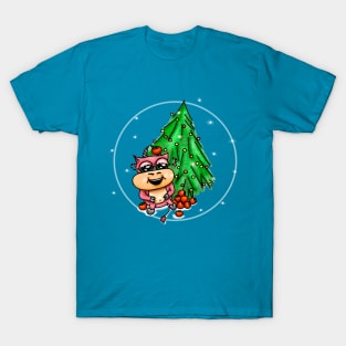 Christmas funny colored bulls. T-Shirt